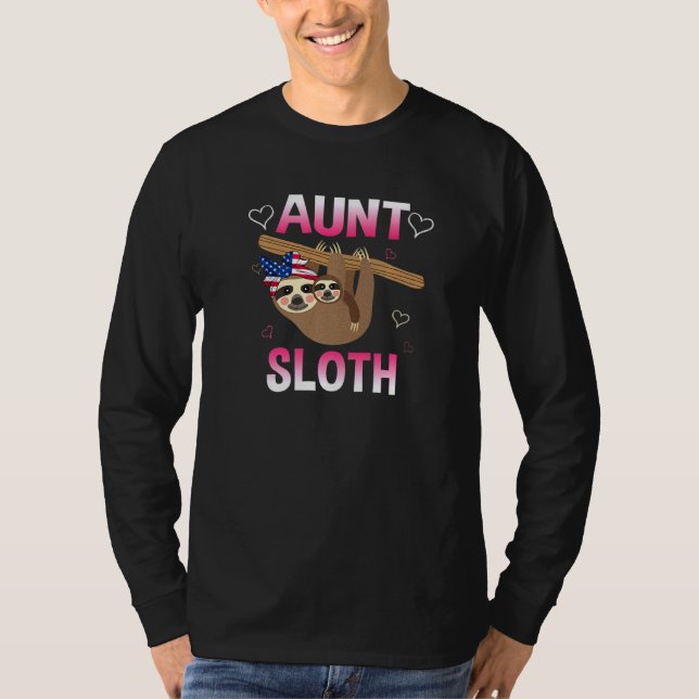 Aunt Sloth Us Flag Patriotic Sloth For Womens T-Shirt (Front)