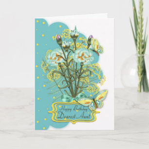 aunt, summer colour birthday card with carnations