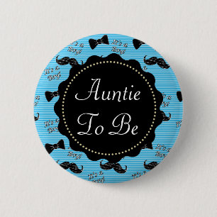 Aunt to be Blue Moustache Bowtie Baby Shower 6 Cm Round Badge