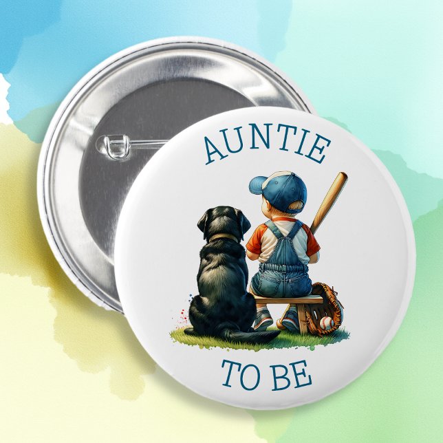 Aunt To Be | Boy's Baseball Baby Shower  6 Cm Round Badge (Creator Uploaded)