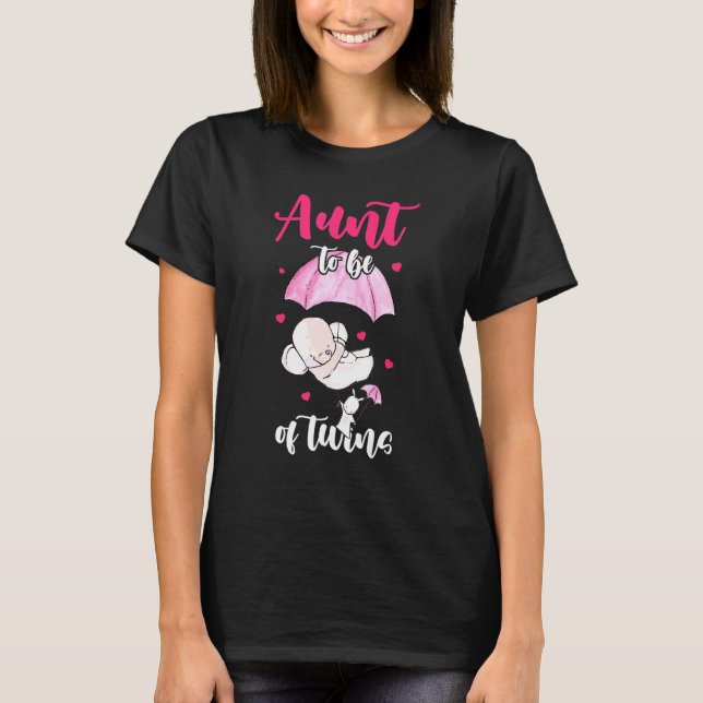 Aunt To Be Of Twins Niece And Nephew Elephant Umbr T-Shirt (Front)