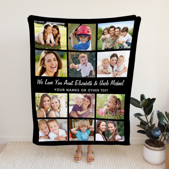 Aunt Uncle 12 Photo Collage Black Fleece Blanket (Creator Uploaded)