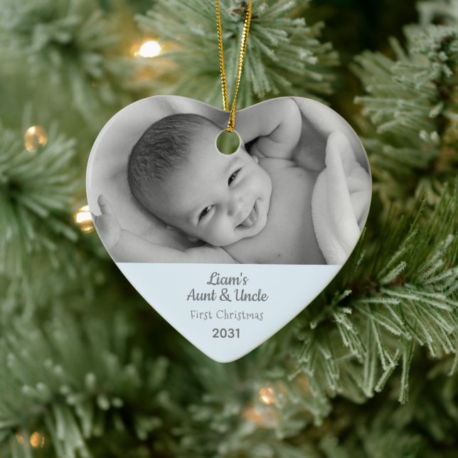  Aunt Uncle 1st Christmas Personalised Photo Heart Ceramic Tree Decoration (Tree)