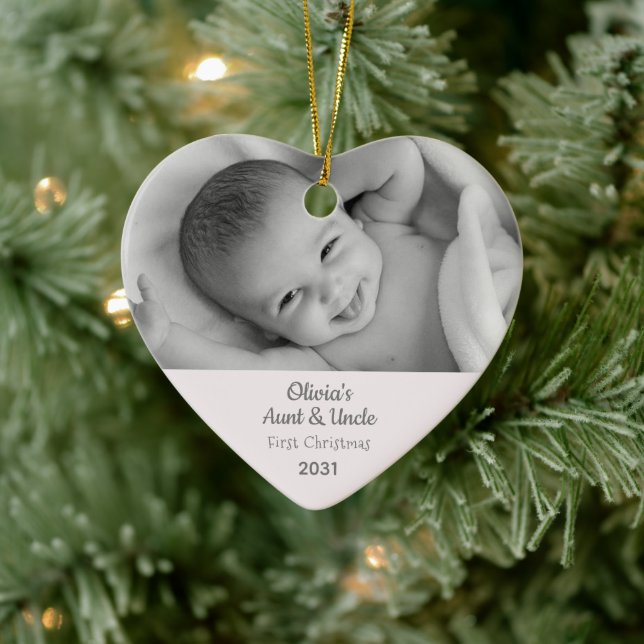 Aunt Uncle 1st Christmas Personalised Photo Heart Ceramic Tree Decoration (Tree)