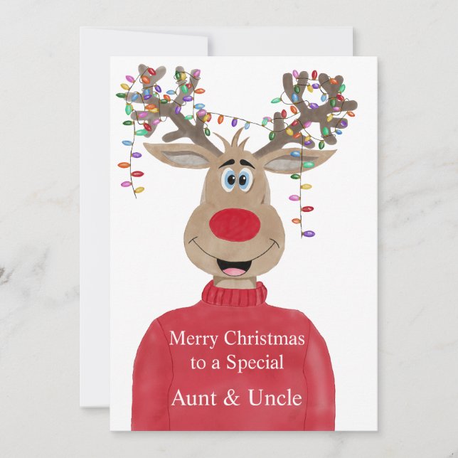 Aunt & Uncle Reindeer Christmas Customisable  Holiday Card (Front)