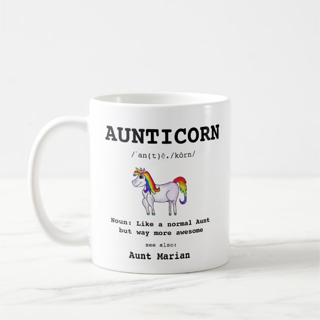 Aunt Unicorn Aunticorn Definition Typography Coffee Mug (Left)