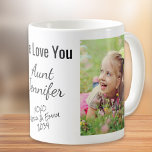 Aunt We Love You Personalized Photo Names Coffee Mug<br><div class="desc">Celebrate a favorite aunt with this custom photo design. You can add two photos of nieces and nephews, personalize the expression to "I Love You" or "We Love You, " and personalize her name. You can also add her nieces' and nephews' names and year (if you need more room for...</div>