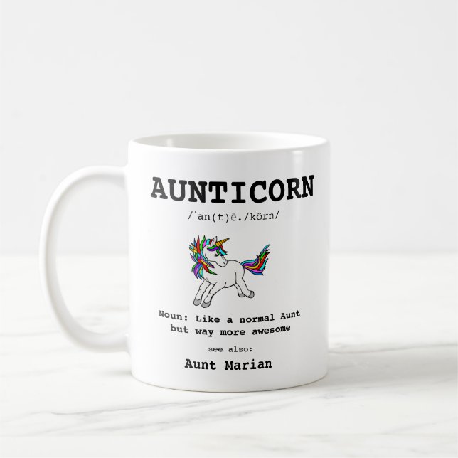 Aunticorn Aunt Definition Unicorn Typography Coffee Mug (Left)