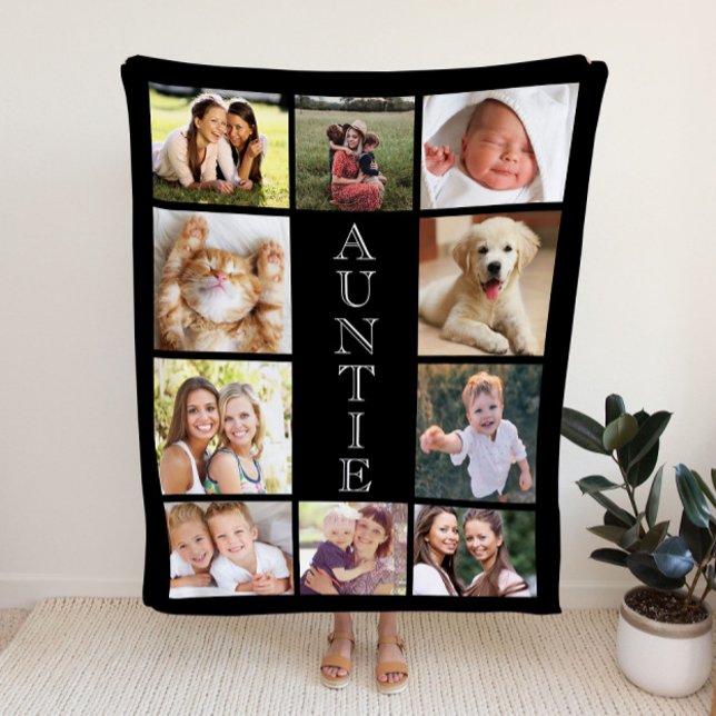 Auntie 10 Photo Collage Black Sherpa Blanket (Creator Uploaded)
