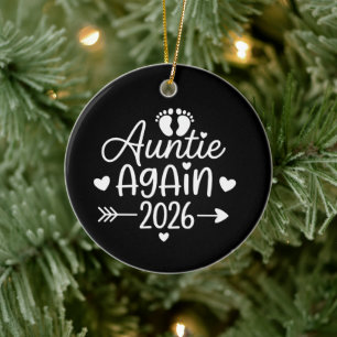 Auntie Again 2026 Pregnancy Announcement Ceramic Tree Decoration