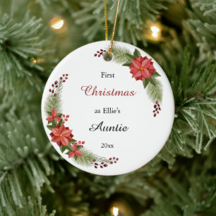 Auntie Baby Photo First Christmas Floral Ceramic Tree Decoration