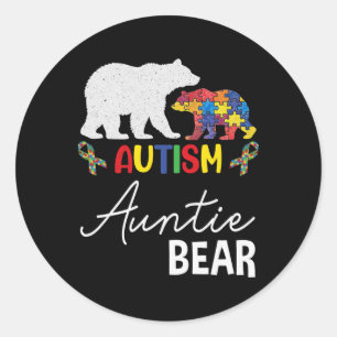 Auntie Bear Autism Awareness Aunt Women Gift  Classic Round Sticker