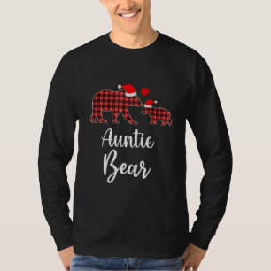 Auntie Bear Buffalo Red Plaid Christmas Pajama Fam T-Shirt