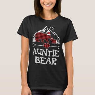 Auntie Bear Christmas Pajama Red Plaid Buffalo Fam T-Shirt