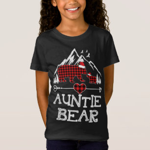 Auntie Bear Christmas Pajama Red Plaid Buffalo Fam T-Shirt
