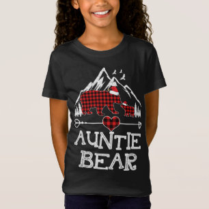 Auntie Bear Christmas Pajama Red Plaid Buffalo Fam T-Shirt
