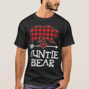Auntie Bear Christmas Pajama Red Plaid Buffalo Fam T-Shirt