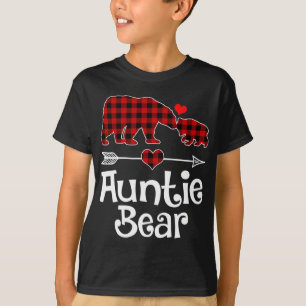 Auntie Bear Christmas Pajama Red Plaid Buffalo Mat T-Shirt