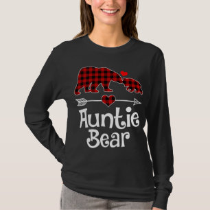 Auntie Bear Christmas Pajama Red Plaid Buffalo Mat T-Shirt