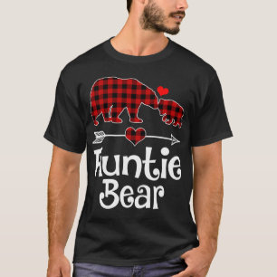 Auntie Bear Christmas Pajama Red Plaid Buffalo Mat T-Shirt