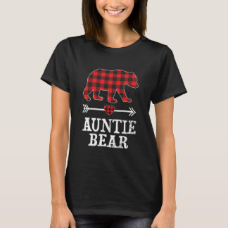 Auntie Bear Christmas Pajama Red Plaid Buffalo T-Shirt