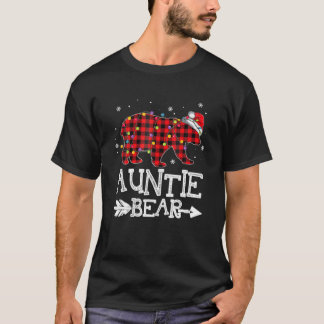 Auntie Bear Christmas Pajama Red Plaid Buffalo T-Shirt
