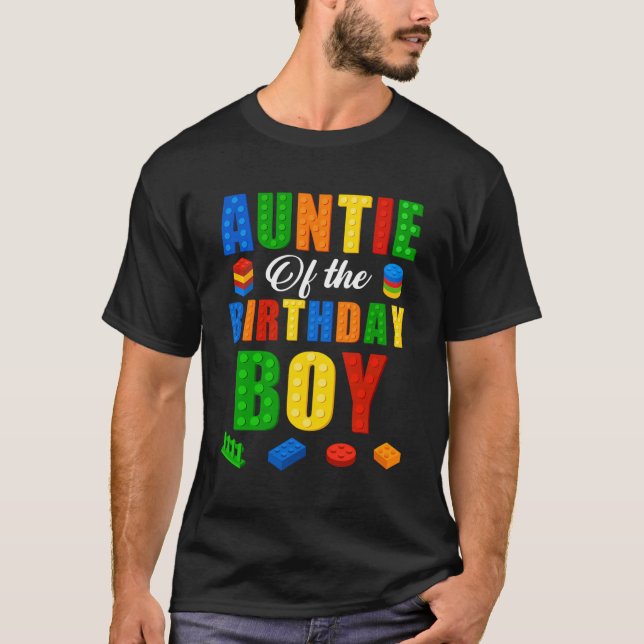 Auntie Birthday Boy Master Builder Building Bricks T-Shirt (Front)