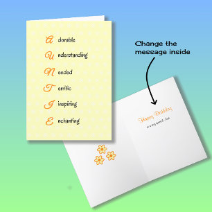 Auntie birthday text flowers orange card