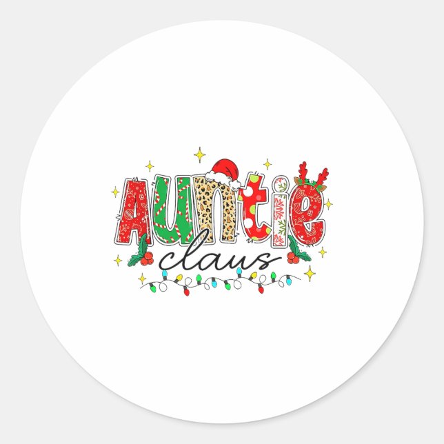 Auntie Claus Aunt Christmas Lights Pajama Family M Classic Round Sticker (Front)