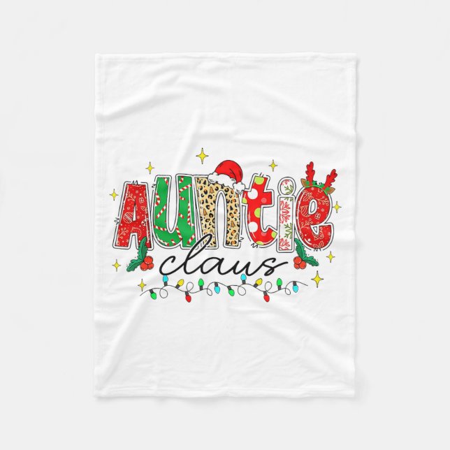 Auntie Claus Aunt Christmas Lights Pajama Family M Fleece Blanket (Front)