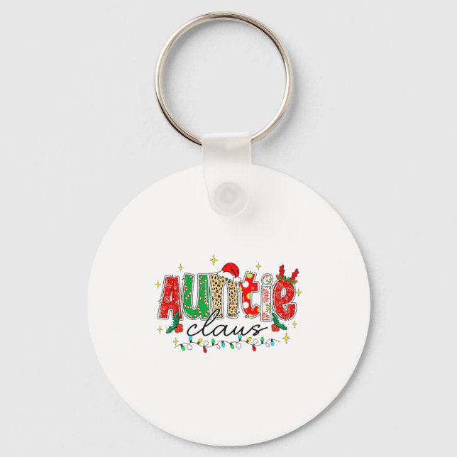 Auntie Claus Aunt Christmas Lights Pajama Family M Key Ring (Front)