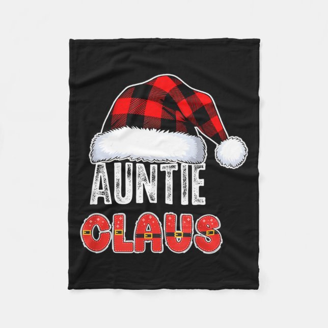 Auntie Claus Buffalo Plaid Red Santa Hat Christmas Fleece Blanket (Front)