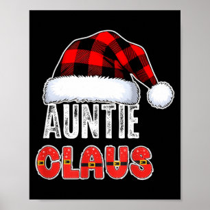 Auntie Claus Buffalo Plaid Red Santa Hat Christmas Poster