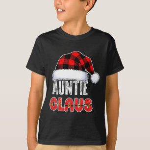 Auntie Claus Buffalo Plaid Red Santa Hat Christmas T-Shirt