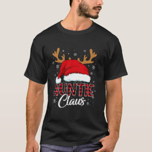 Auntie Claus Santa Hat Reindeer Red Plaid Matching T-Shirt