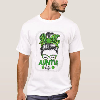 Auntie Clover Messy Bun Leopard T-Shirt