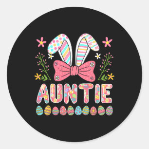 Auntie Colorful Easter Eggs Bunny Bow Tie Family L Classic Round Sticker