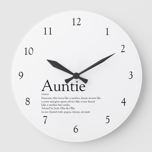 Auntie Definition Quote Black and White Large Clock (Front)