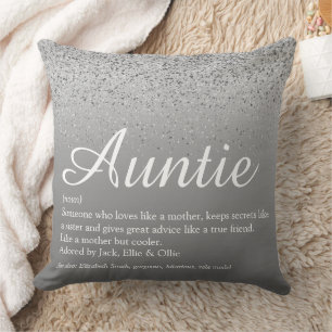 Auntie Definition Saying Silver Glitter Large Cushion