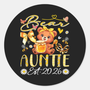 Auntie Est 2026 Floral Bow Tie Mothers Day Bear Classic Round Sticker