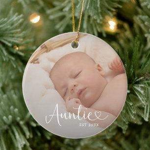 Auntie Established 2 Baby Photo Cute Heart Ceramic Tree Decoration