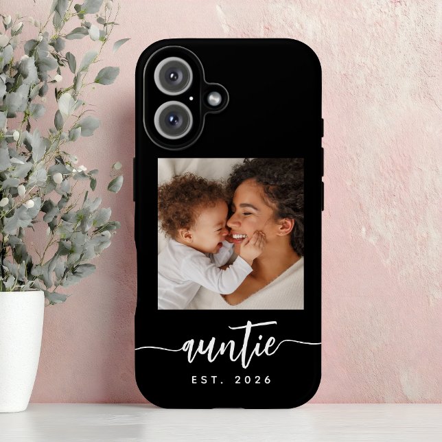 Auntie Established Elegant Script Photo Black Case-Mate iPhone Case (Creator Uploaded)