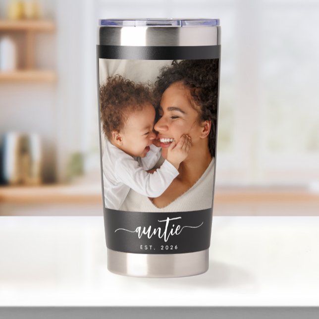 Auntie Established Script Black 2 Photo Insulated Tumbler (Creator Uploaded)