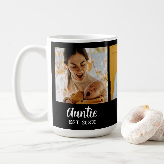 Auntie Established Script Black 3 Photo Coffee Mug (With Donut)