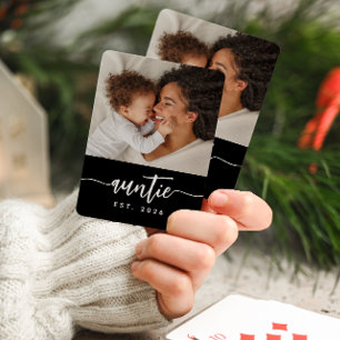 Auntie Established Typography Black Photo Playing Cards