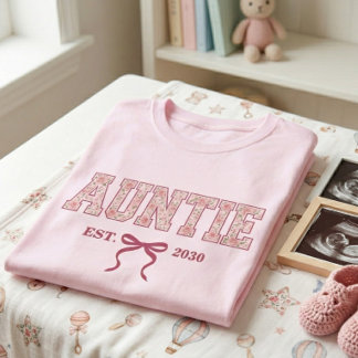 Auntie Floral Varsity Letter Coquette Bow Custom T-Shirt
