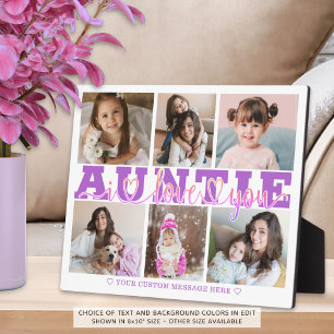 AUNTIE I Love You 6 Photo Collage Purple Pink 8x10 Plaque