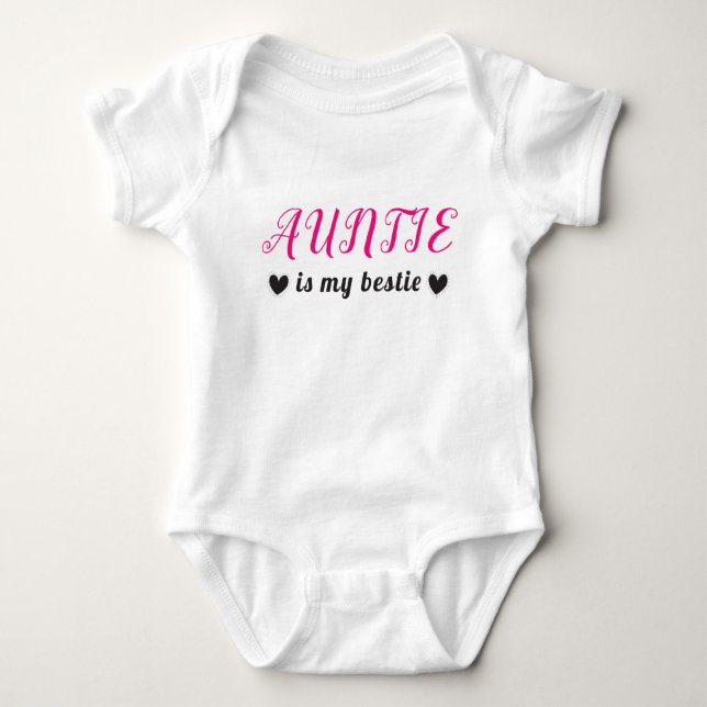 Auntie Is My Bestie Hearts Pink Black Baby Bodysuit (Front)