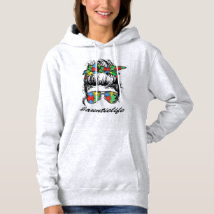 Auntie Life Autism Awareness Messy Bun Girl Mother Hoodie