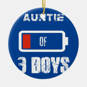 Auntie of 3 Three Boys Low Battery Mother's Day Ceramic Tree Decoration